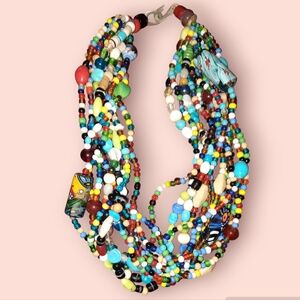 Venetian art glass multistrand necklace with brutalist clasp vintage